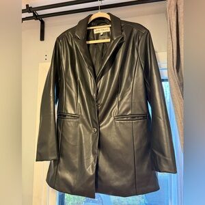 Elegant Black Faux Leather Blazer